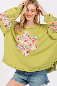 Sage+Fig OVERSIZED Daisy Patch Sweatshirt in Sage ON ORDER