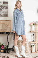 BlueVelvet Star Patch Front Button Down Dress in Denim