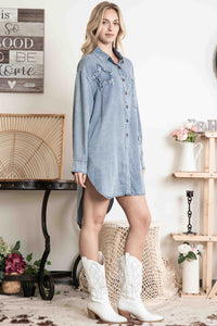 BlueVelvet Star Patch Front Button Down Dress in Denim