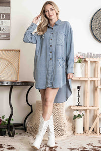 BlueVelvet Star Patch Front Button Down Dress in Denim