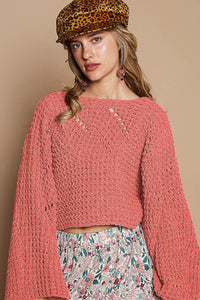 POL Solid Color SEMI-CROPPED Chenille Sweater in Pink