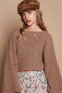 POL Solid Color SEMI-CROPPED Chenille Sweater in Chocolate