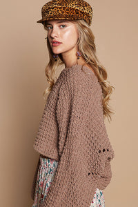 POL Solid Color SEMI-CROPPED Chenille Sweater in Chocolate