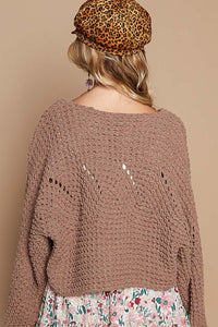 POL Solid Color SEMI-CROPPED Chenille Sweater in Chocolate