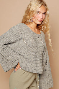 POL Solid Color SEMI-CROPPED Chenille Sweater in Olive