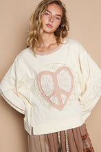 Load image into Gallery viewer, POL Thermal Knit Top with Heart Peace Sign Patch on Front in Cream
