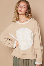 Load image into Gallery viewer, POL Thermal Knit Top with Heart Peace Sign Patch on Front in Beige
