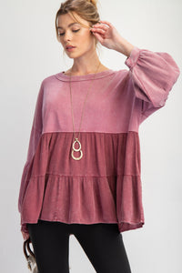 Easel Mix n Match Fabric Tunic Top in Mulberry