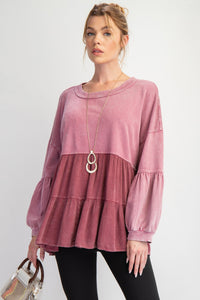 Easel Mix n Match Fabric Tunic Top in Mulberry