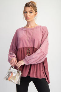 Easel Mix n Match Fabric Tunic Top in Mulberry