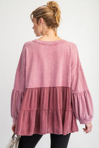 Easel Mix n Match Fabric Tunic Top in Mulberry