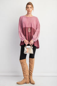 Easel Mix n Match Fabric Tunic Top in Mulberry