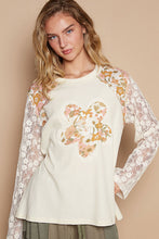 Load image into Gallery viewer, POL Thermal Knit Top with Lace Sleeves and Flower Patch Front in Cream
