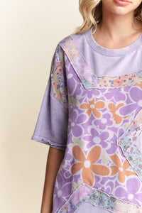 J.Her Big Star Mixed Floral Patch Top in Vintage Lavender