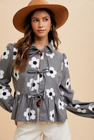 AnnieWear Daisy Patched Peplum Jacket in Grey