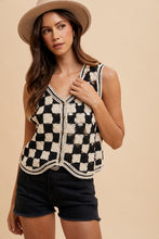 Load image into Gallery viewer, AnnieWear Crochet Checker Board Vest in Black Combo
