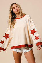 Load image into Gallery viewer, BiBi French Terry Top with Star Patched Sleeves in Oatmeal
