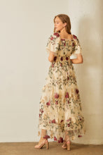 Load image into Gallery viewer, Polgram Floral Print Tulle Maxi Dress in Cream Multi ON ORDER
