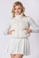 Peach Love Puffer Padded Vest With Satin Organza Bow in Whip Cream
