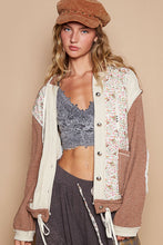 Load image into Gallery viewer, POL Mixed Fabric and Print Hooded Button Down Shacket in Oat Choco Multi
