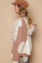 Load image into Gallery viewer, POL Mixed Fabric and Print Hooded Button Down Shacket in Oat Choco Multi
