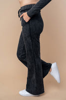 White Birch High Waisted Mineral Washed Lightweight Knit Pants in Black