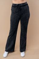 White Birch High Waisted Mineral Washed Lightweight Knit Pants in Black