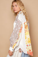 POL Mix N Match Eyelet Lace and Floral Woven Top in Off White Multi