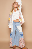 POL Mix N Match Eyelet Lace and Floral Woven Top in Off White Multi
