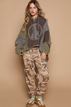 Load image into Gallery viewer, POL OVERSIZED Floral Peace Sign Patch Hooded Top in Charcoal
