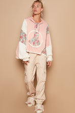 Load image into Gallery viewer, POL OVERSIZED Floral Peace Sign Patch Hooded Top in Salmon Pink
