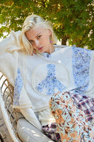 POL OVERSIZED Floral Peace Sign Patch Hooded Top in Ivory