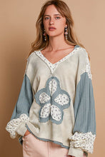 Load image into Gallery viewer, POL Thermal Knit Hooded Top with Cotton Gauze Flower Patch in Sage
