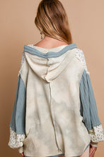 Load image into Gallery viewer, POL Thermal Knit Hooded Top with Cotton Gauze Flower Patch in Sage
