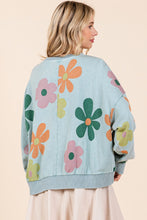 Load image into Gallery viewer, Mittoshop Mineral Washed French Terry Flower Print Sweatshirt in Blue Haze
