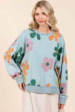 Load image into Gallery viewer, Mittoshop Mineral Washed French Terry Flower Print Sweatshirt in Blue Haze
