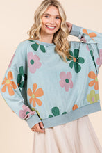 Load image into Gallery viewer, Mittoshop Mineral Washed French Terry Flower Print Sweatshirt in Blue Haze
