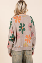 Load image into Gallery viewer, Mittoshop Mineral Washed French Terry Flower Print Sweatshirt in Mocha
