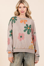 Load image into Gallery viewer, Mittoshop Mineral Washed French Terry Flower Print Sweatshirt in Mocha
