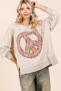 Mittoshop OVERSIZED Peace Sign Patch Sweatshirt in Latte