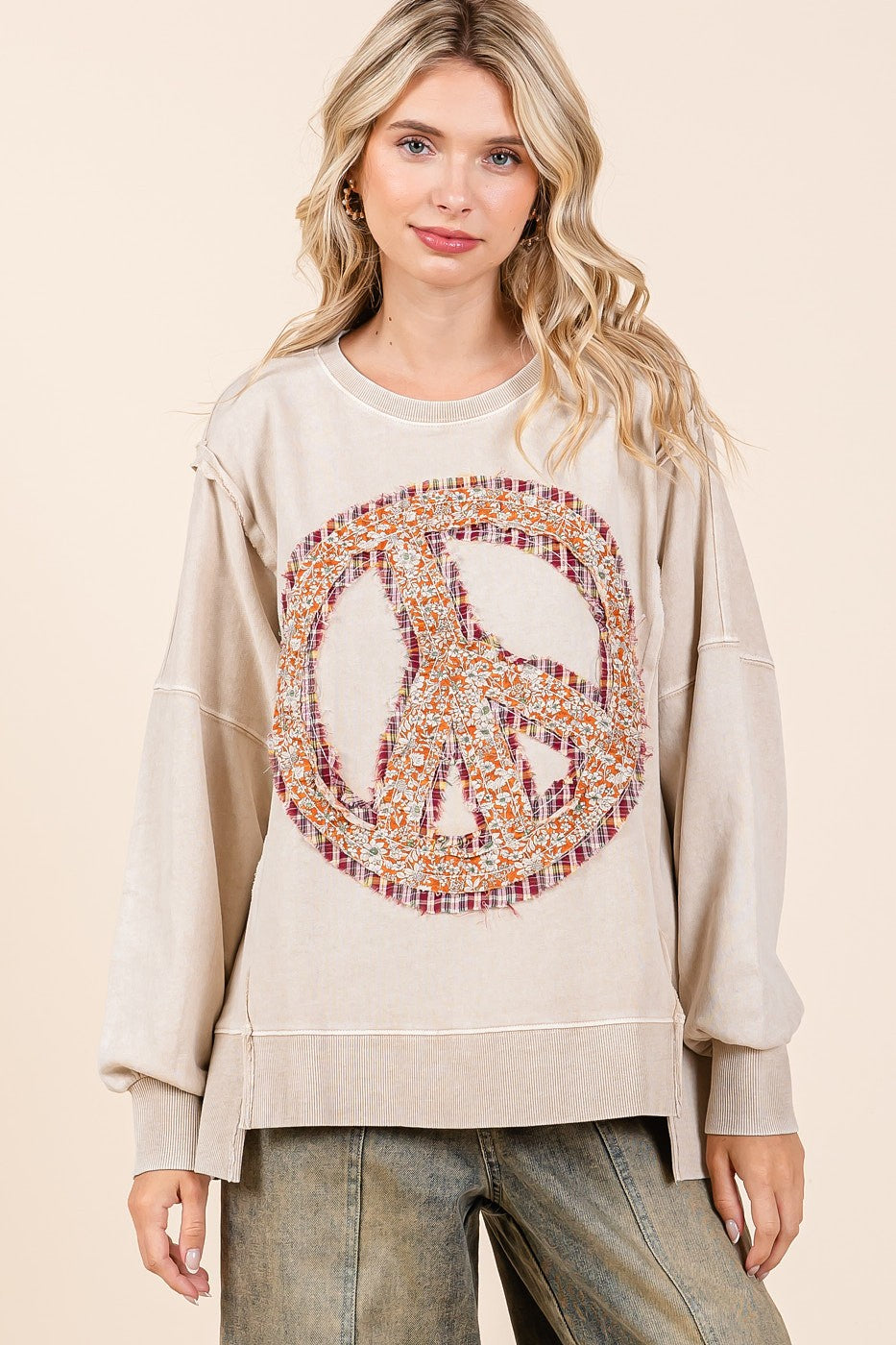Mittoshop OVERSIZED Peace Sign Patch Sweatshirt in Latte – June Adel