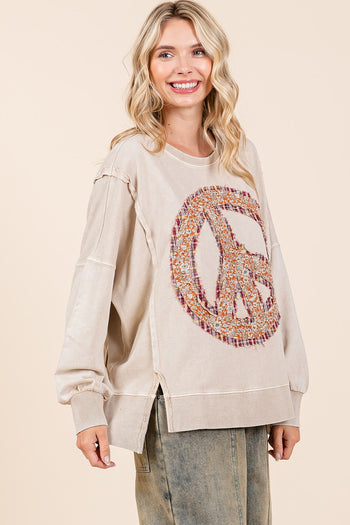 Mittoshop OVERSIZED Peace Sign Patch Sweatshirt in Latte