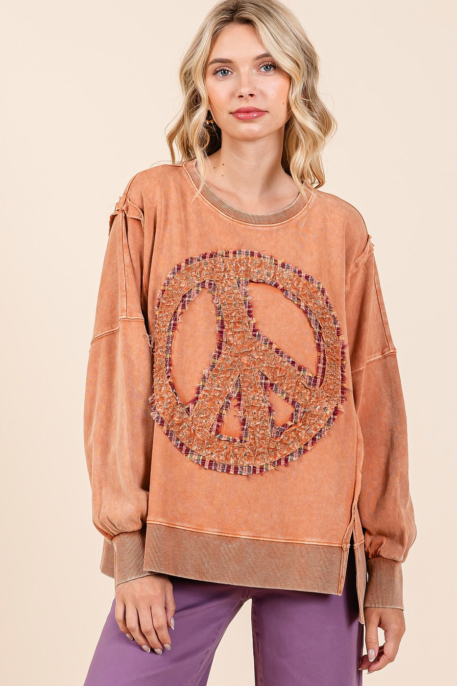 Mittoshop OVERSIZED Peace Sign Patch Sweatshirt in Persimmon