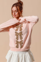 So Me Knit Sweater with Sequin Bows in Blush/Gold