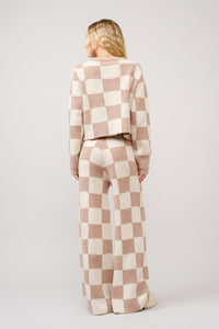 Blue B Cozy Knit Checkerboard Set in Beige Ivory