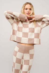 Blue B Cozy Knit Checkerboard Set in Beige Ivory