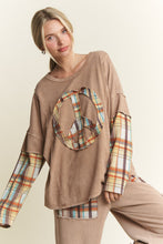 Load image into Gallery viewer, J.Her Layered Top with Peace Sign Patch in Latte
