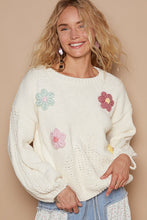 Load image into Gallery viewer, POL Chenille Knit Sweater with Multi Colored Flower Appliques in Powder Cream
