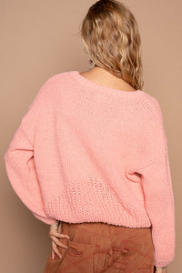 POL Chenille Knit Sweater with Multi Colored Flower Appliques in Coral