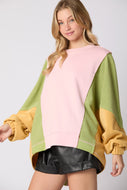Peach Love OVERSIZED Color Block Sweatshirt in Light Pink/Green/Yellow FINAL SALE